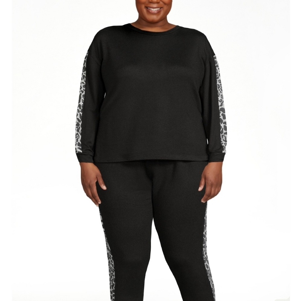 Lissome Lounge Soft Cozee Pajama top 4X Jet Black Animal